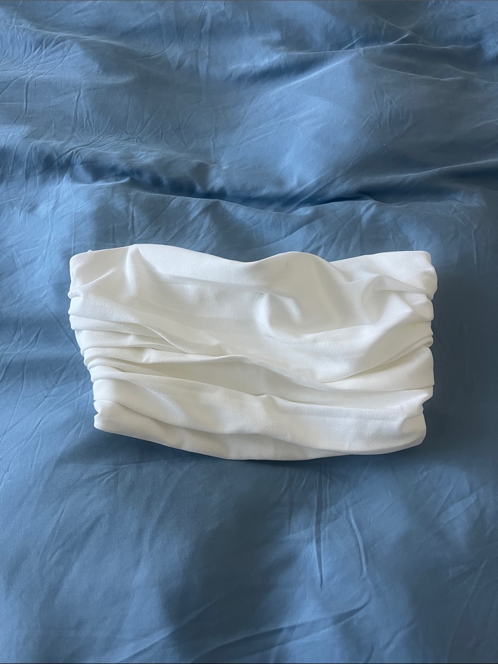 Zara White Ruched Strapless Bandeau
